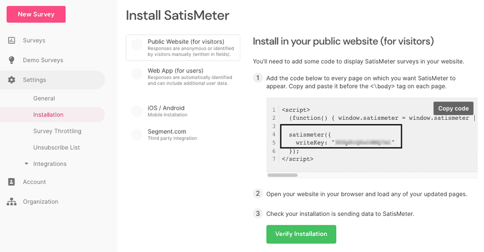 SatisMeter write key