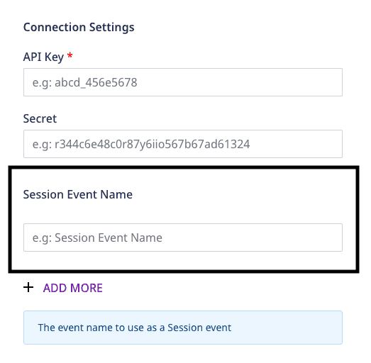 Singular session events settings