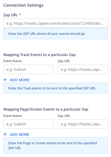 Zapier connection settings