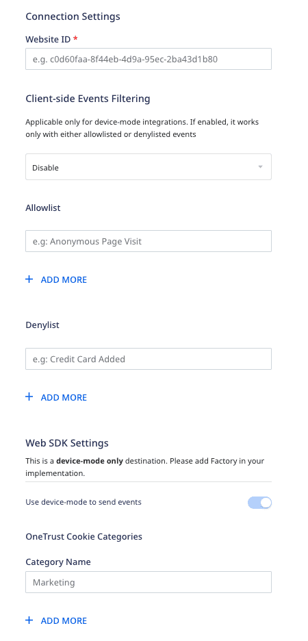 Mouseflow connection settings