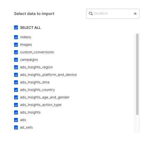 Selecting the data to import