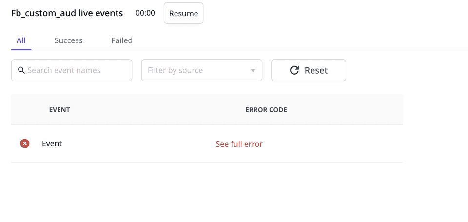 Custom Audience destination error